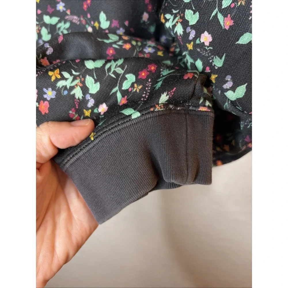 Adidas Originals Black Floral Long Sleeve Oversized Sweatshirt CROPPED, Size L